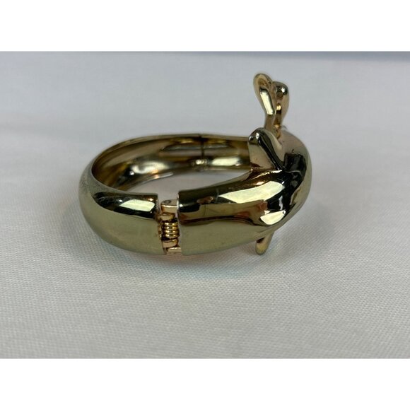 Vintage Dolphin Gold-Tone Bracelet Hinged Bangle 80s 90s Coastal - Picture 4 of 10